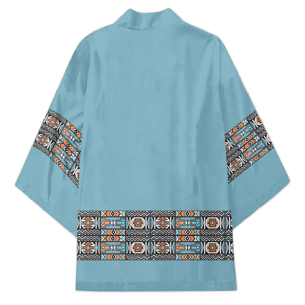 African Ndebele Traditional Attire Kimono Blue Ndebele Stripe