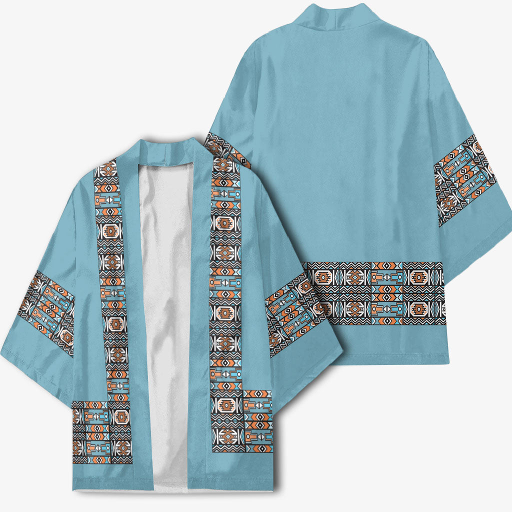 African Ndebele Traditional Attire Kimono Blue Ndebele Stripe