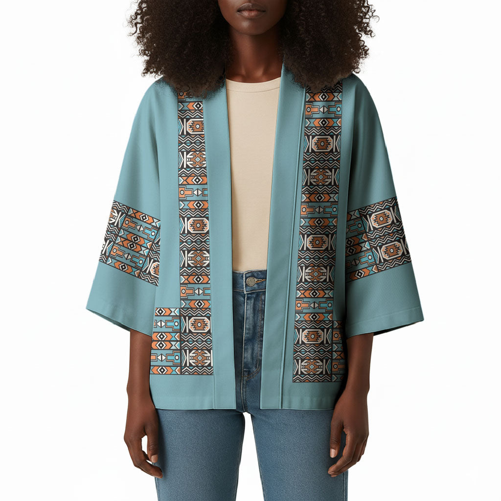 African Ndebele Traditional Attire Kimono Blue Ndebele Stripe