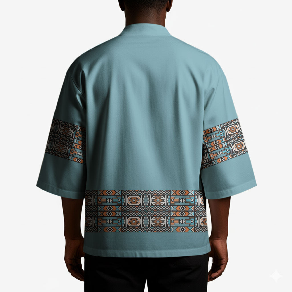 African Ndebele Traditional Attire Kimono Blue Ndebele Stripe