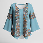 African Ndebele Traditional Attire Kimono Sleeve Blouse Blue Ndebele Stripe