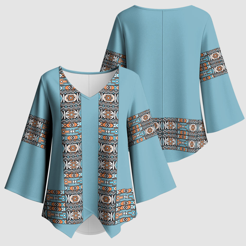 African Ndebele Traditional Attire Kimono Sleeve Blouse Blue Ndebele Stripe
