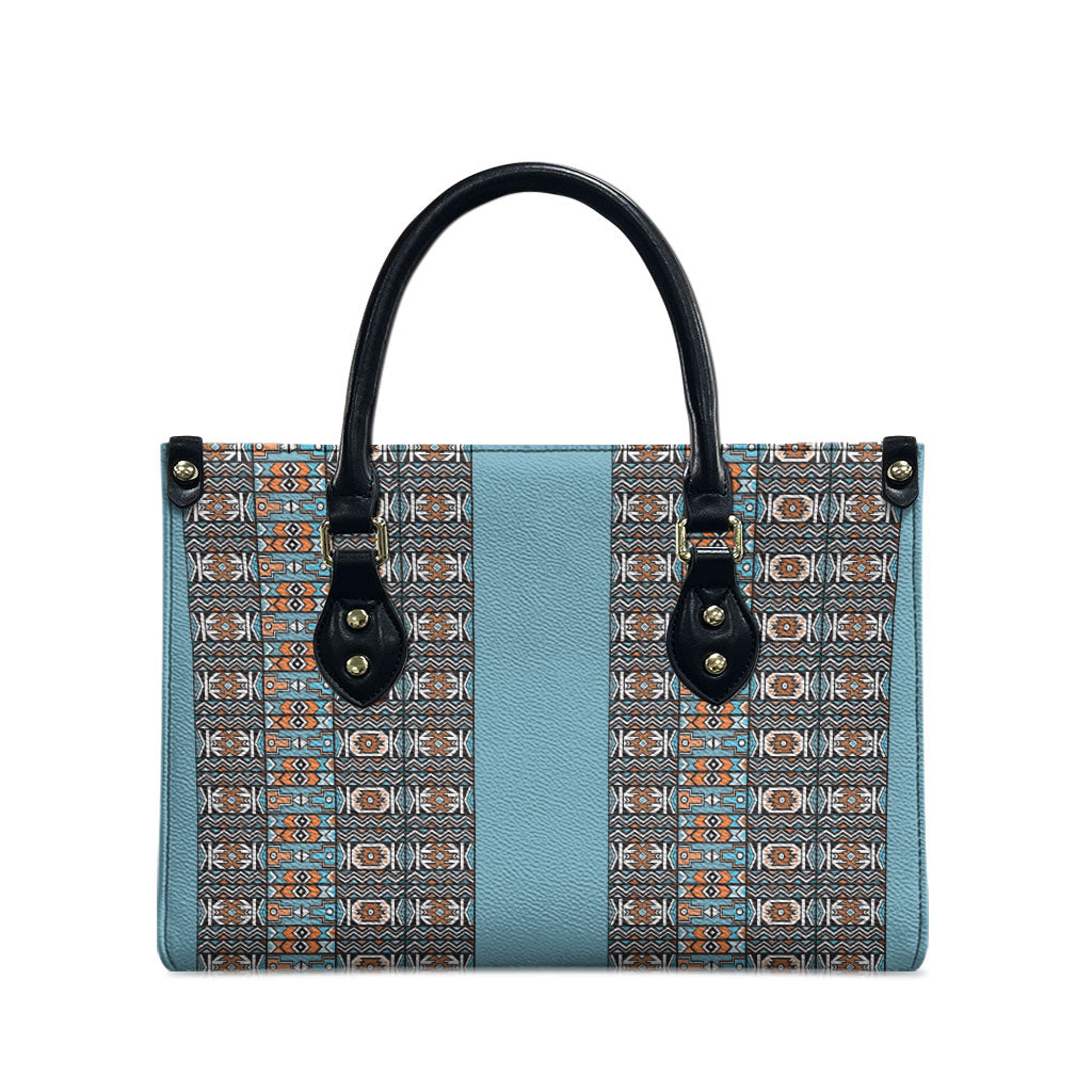 African Ndebele Traditional Attire Leather Bag Blue Ndebele Stripe