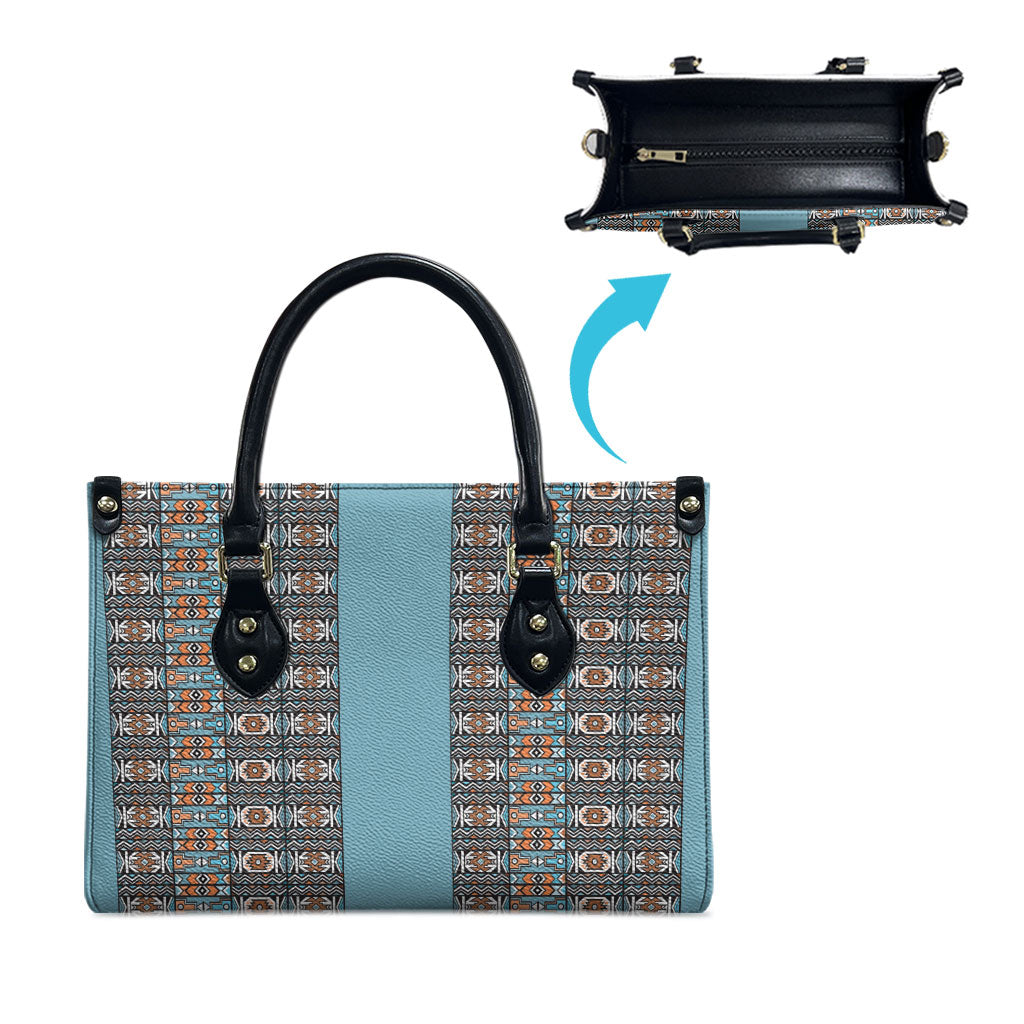 African Ndebele Traditional Attire Leather Bag Blue Ndebele Stripe