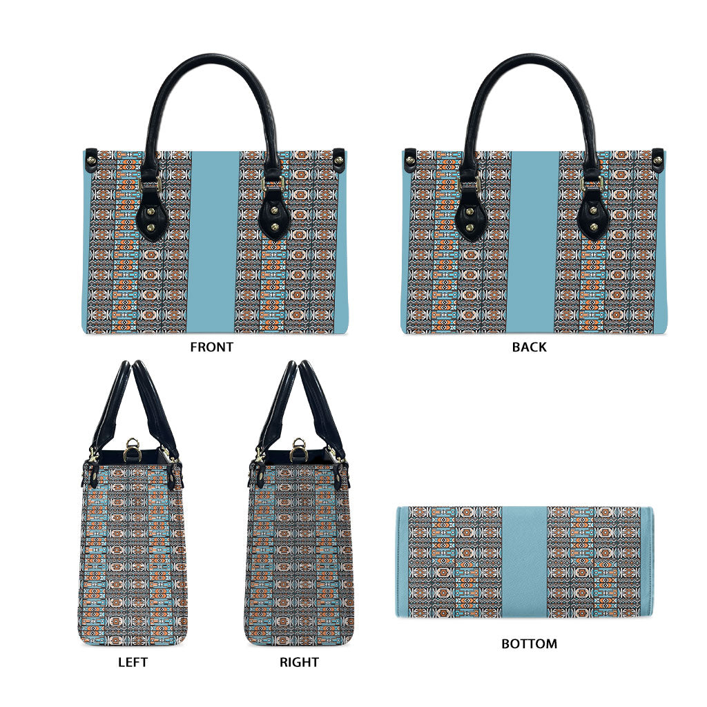 African Ndebele Traditional Attire Leather Bag Blue Ndebele Stripe