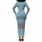African Ndebele Traditional Attire Long Sleeve Bodycon Dress Blue Ndebele Stripe