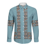 African Ndebele Traditional Attire Long Sleeve Button Shirt Blue Ndebele Stripe