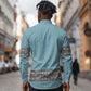 African Ndebele Traditional Attire Long Sleeve Button Shirt Blue Ndebele Stripe