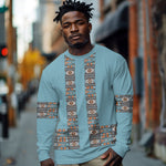African Ndebele Traditional Attire Long Sleeve Shirt Blue Ndebele Stripe