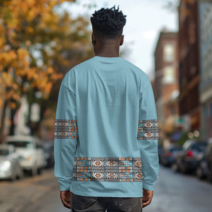 African Ndebele Traditional Attire Long Sleeve Shirt Blue Ndebele Stripe