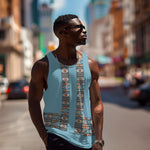 African Ndebele Traditional Attire Men Tank Top Blue Ndebele Stripe
