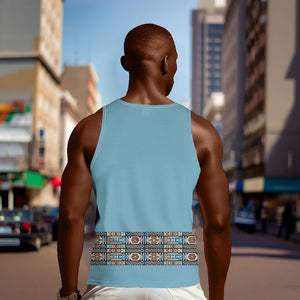 African Ndebele Traditional Attire Men Tank Top Blue Ndebele Stripe