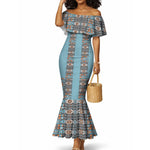 African Ndebele Traditional Attire Mermaid Dress Blue Ndebele Stripe