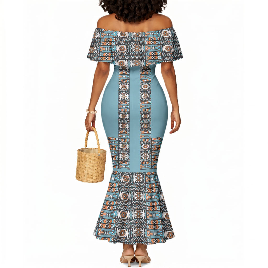 African Ndebele Traditional Attire Mermaid Dress Blue Ndebele Stripe