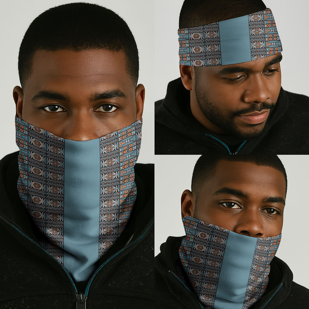African Ndebele Traditional Attire Neck Gaiter Blue Ndebele Stripe