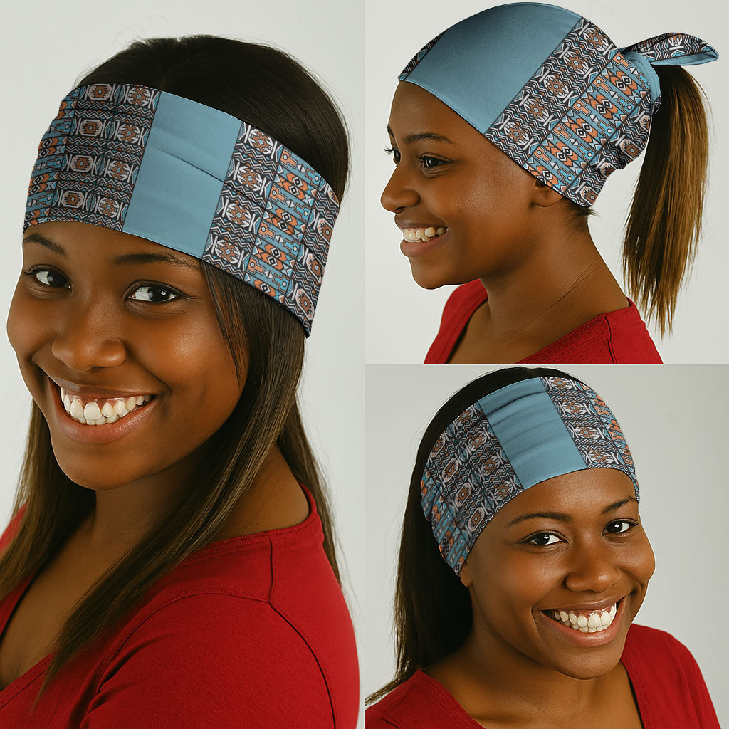 African Ndebele Traditional Attire Neck Gaiter Blue Ndebele Stripe