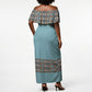 African Ndebele Traditional Attire Off Shoulder Maxi Dress Blue Ndebele Stripe