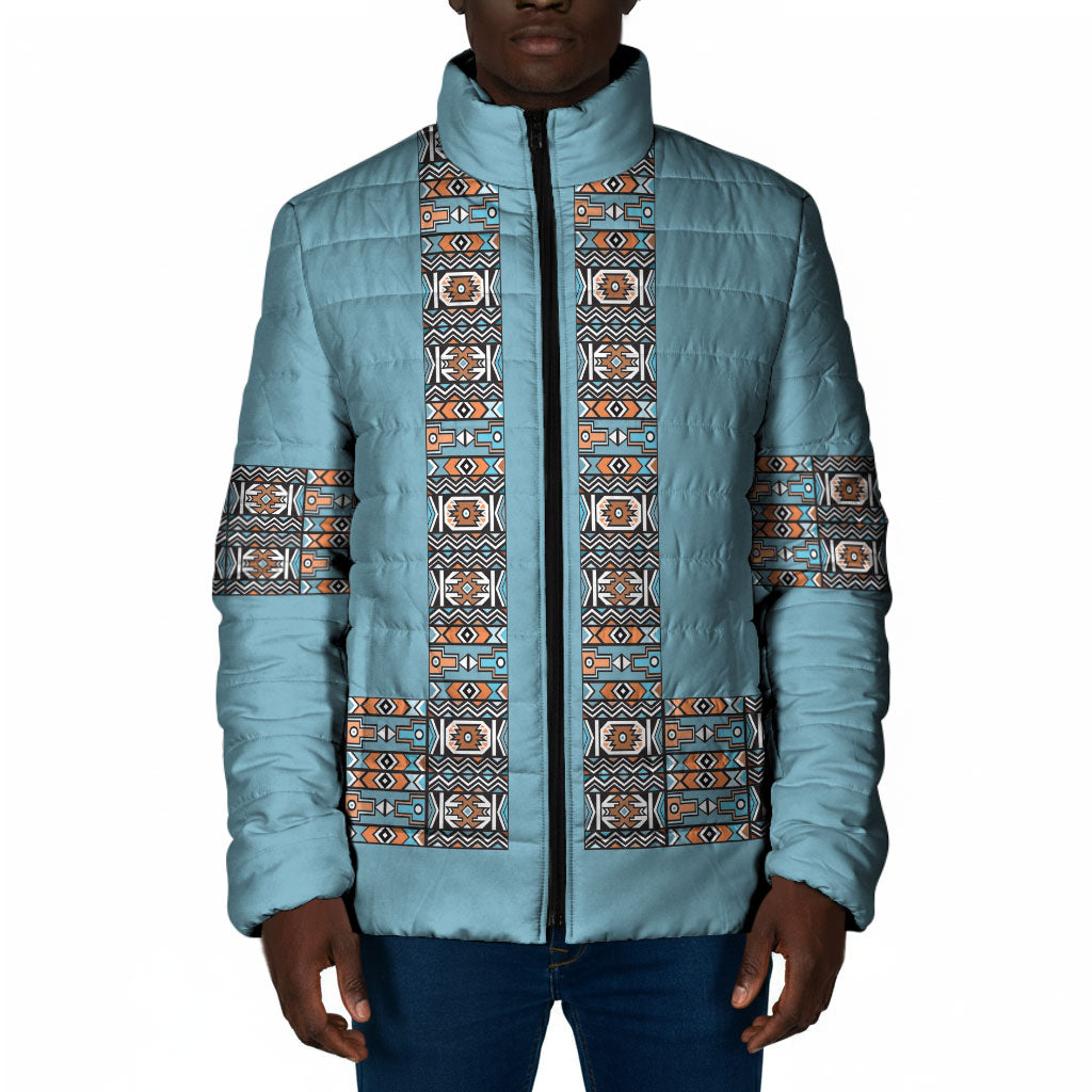 African Ndebele Traditional Attire Padded Jacket Blue Ndebele Stripe