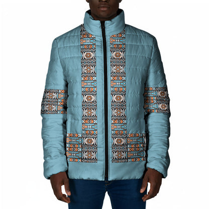 African Ndebele Traditional Attire Padded Jacket Blue Ndebele Stripe
