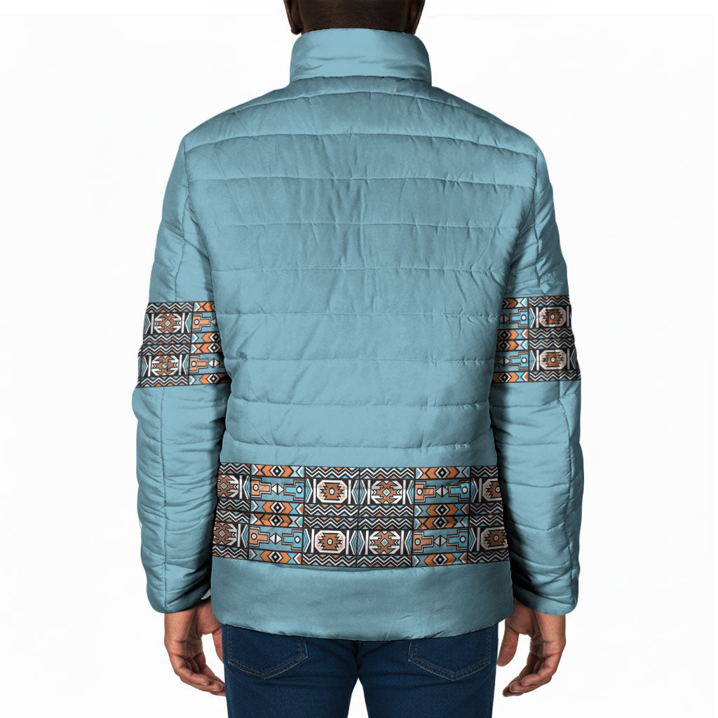 African Ndebele Traditional Attire Padded Jacket Blue Ndebele Stripe