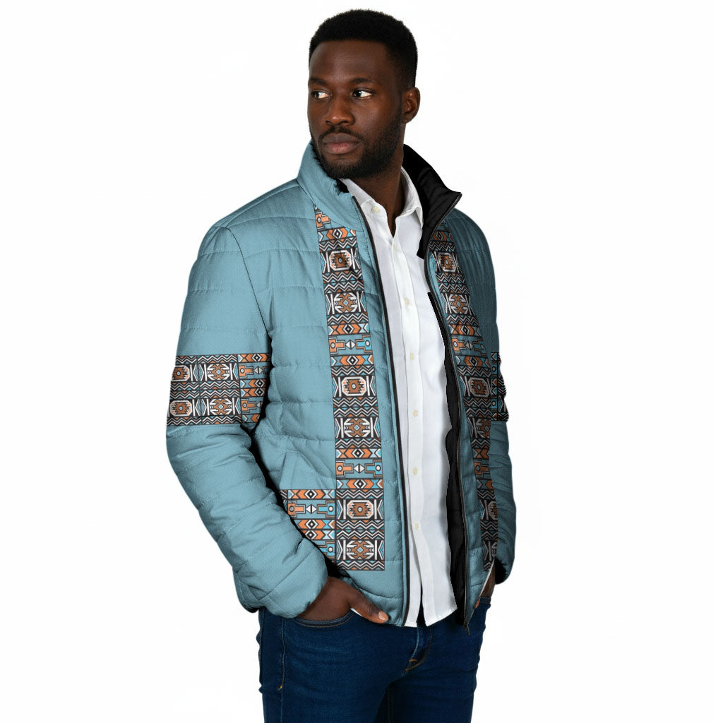 African Ndebele Traditional Attire Padded Jacket Blue Ndebele Stripe