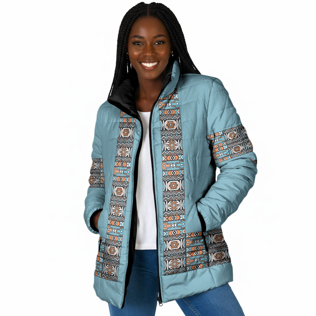 African Ndebele Traditional Attire Padded Jacket Blue Ndebele Stripe