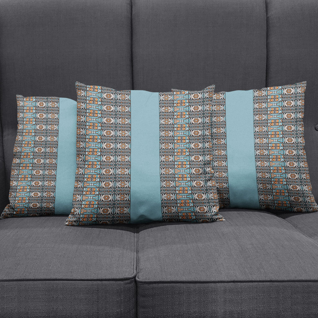 African Ndebele Traditional Attire Pillow Cover Blue Ndebele Stripe