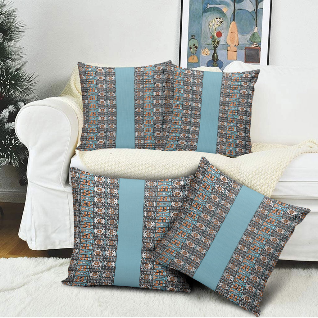 African Ndebele Traditional Attire Pillow Cover Blue Ndebele Stripe