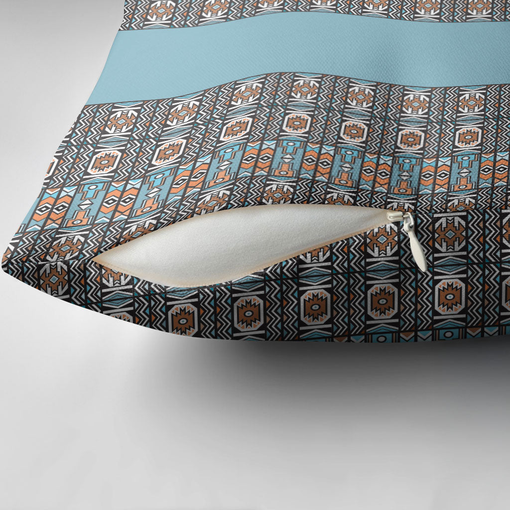 African Ndebele Traditional Attire Pillow Cover Blue Ndebele Stripe