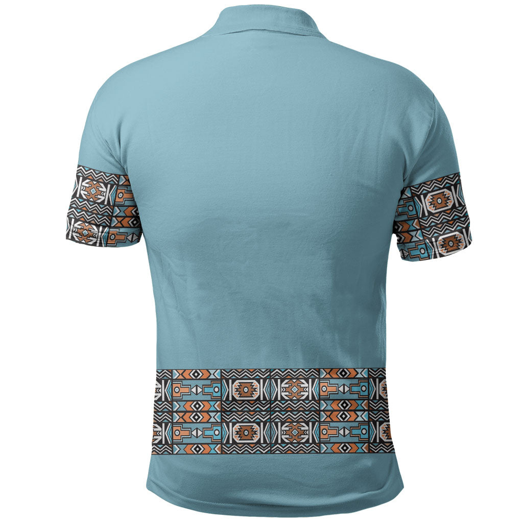 African Ndebele Traditional Attire Polo Shirt Blue Ndebele Stripe