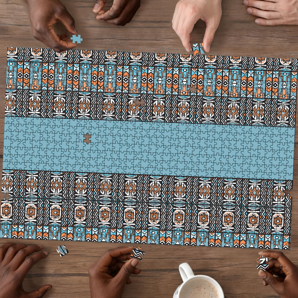 African Ndebele Traditional Attire Puzzle Blue Ndebele Stripe