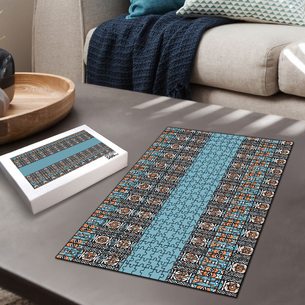 African Ndebele Traditional Attire Puzzle Blue Ndebele Stripe