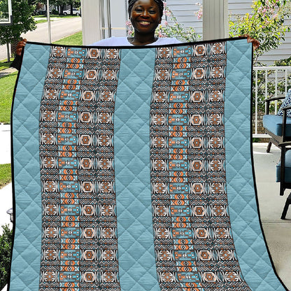 African Ndebele Traditional Attire Quilt Blue Ndebele Stripe