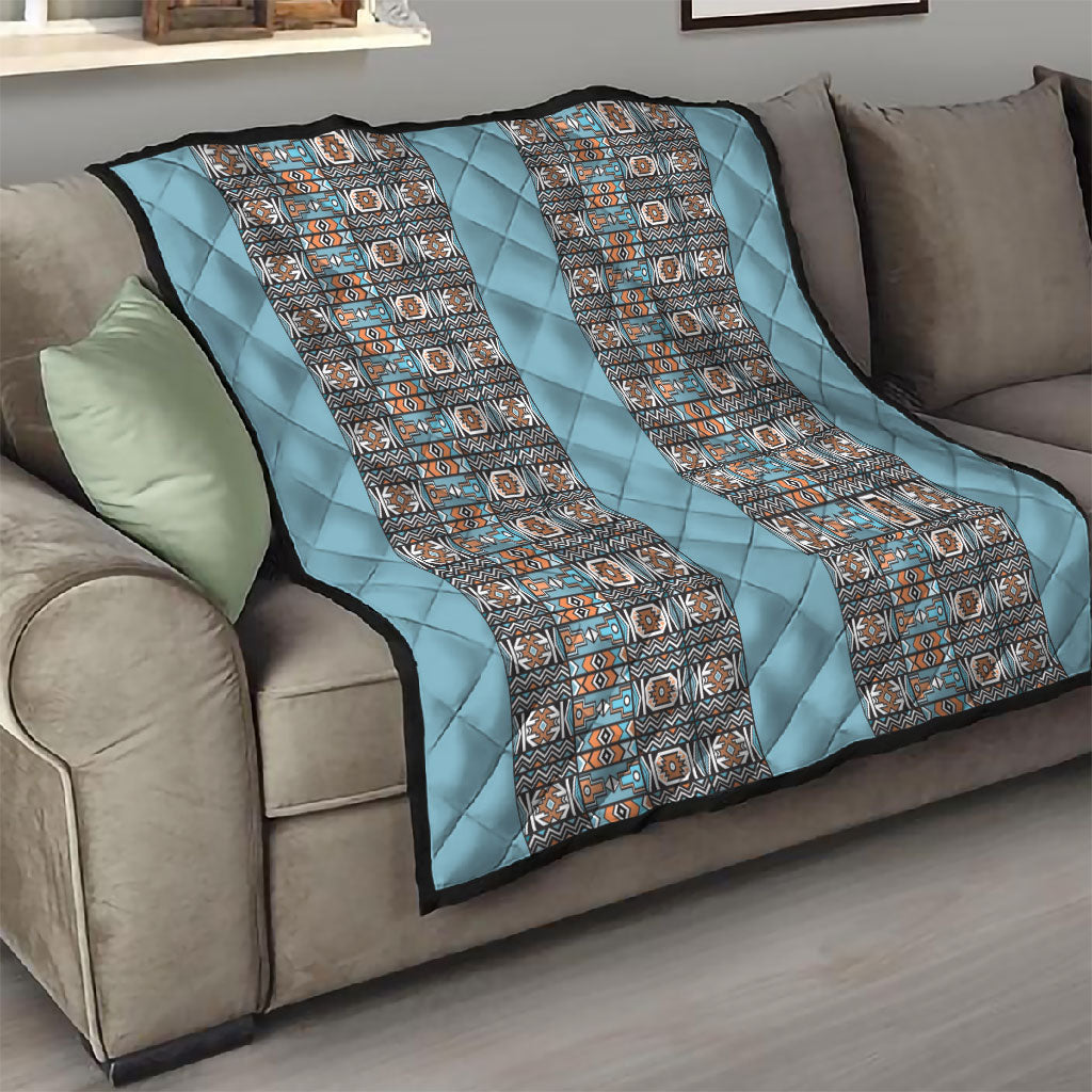 African Ndebele Traditional Attire Quilt Blue Ndebele Stripe