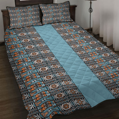 African Ndebele Traditional Attire Quilt Bed Set Blue Ndebele Stripe