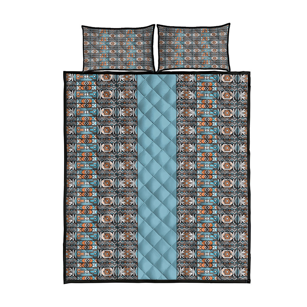 African Ndebele Traditional Attire Quilt Bed Set Blue Ndebele Stripe