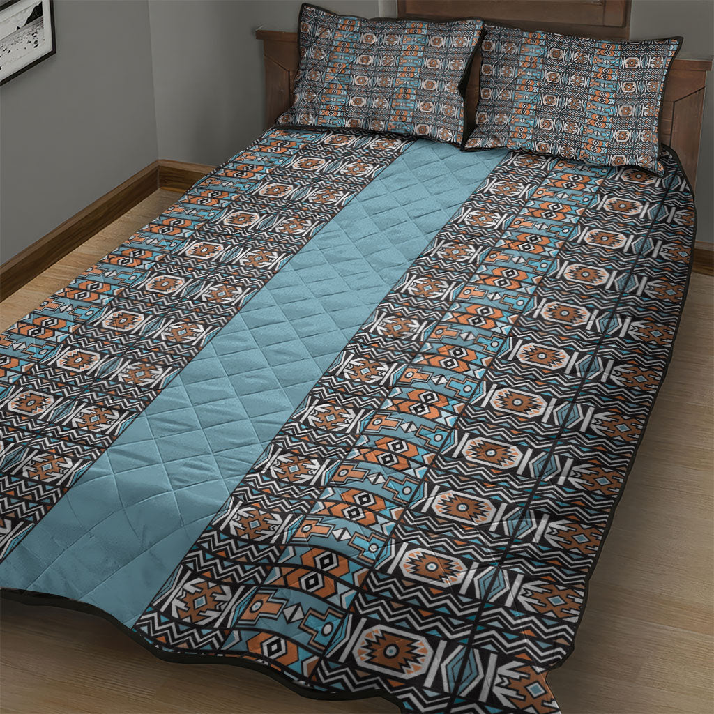 African Ndebele Traditional Attire Quilt Bed Set Blue Ndebele Stripe
