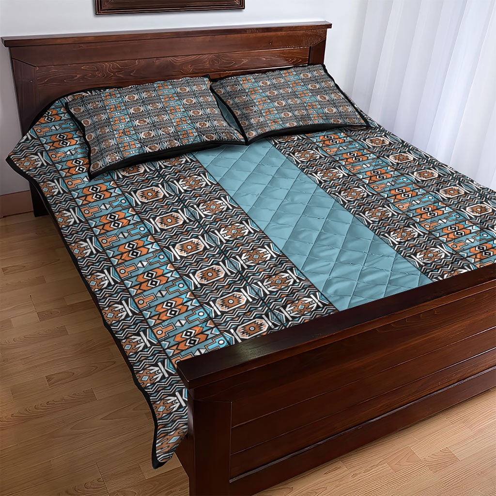 African Ndebele Traditional Attire Quilt Bed Set Blue Ndebele Stripe