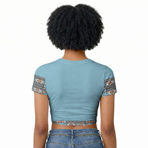 African Ndebele Traditional Attire Raglan Cropped T shirt Blue Ndebele Stripe