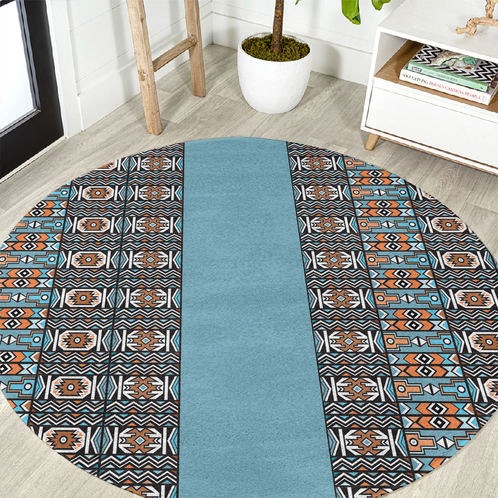 African Ndebele Traditional Attire Round Carpet Blue Ndebele Stripe