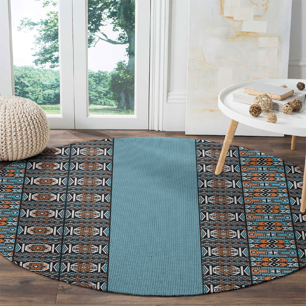 African Ndebele Traditional Attire Round Carpet Blue Ndebele Stripe