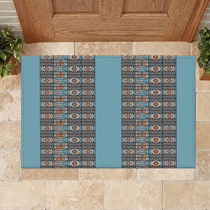 African Ndebele Traditional Attire Rubber Doormat Blue Ndebele Stripe