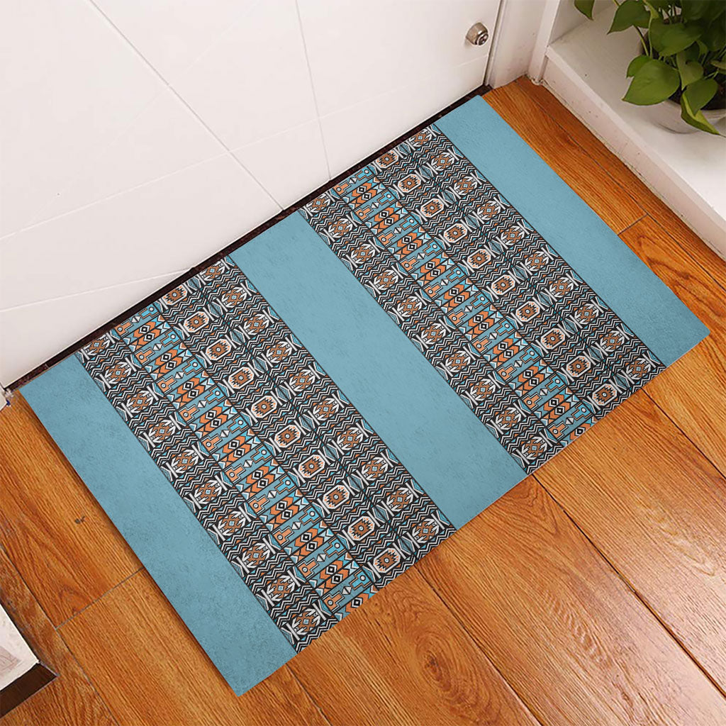 African Ndebele Traditional Attire Rubber Doormat Blue Ndebele Stripe