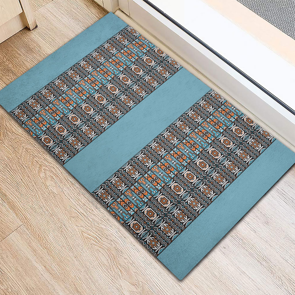 African Ndebele Traditional Attire Rubber Doormat Blue Ndebele Stripe