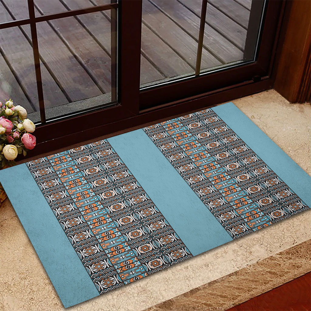 African Ndebele Traditional Attire Rubber Doormat Blue Ndebele Stripe