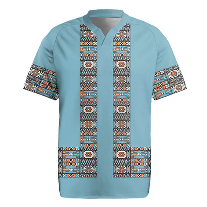 African Ndebele Traditional Attire Rugby Jersey Blue Ndebele Stripe