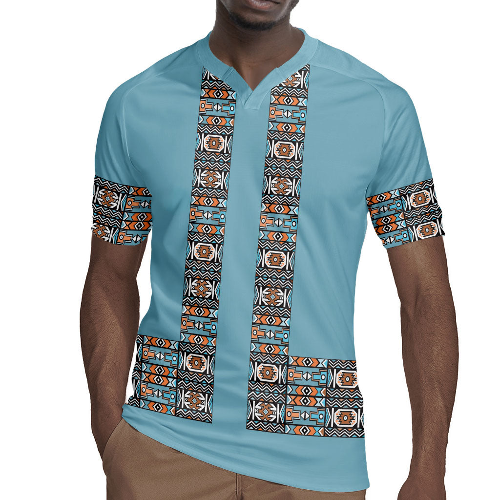 African Ndebele Traditional Attire Rugby Jersey Blue Ndebele Stripe