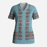 African Ndebele Traditional Attire Scrub Top Blue Ndebele Stripe