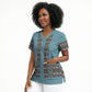 African Ndebele Traditional Attire Scrub Top Blue Ndebele Stripe