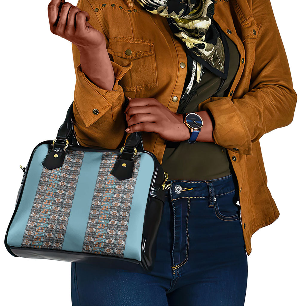 African Ndebele Traditional Attire Shoulder Handbag Blue Ndebele Stripe
